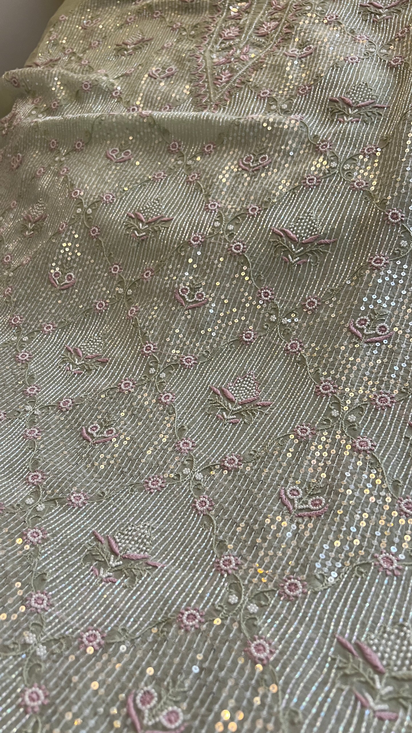 Ruhani Mint Green Chikankari & heavy Sequins pure Organza kurta with dupatta